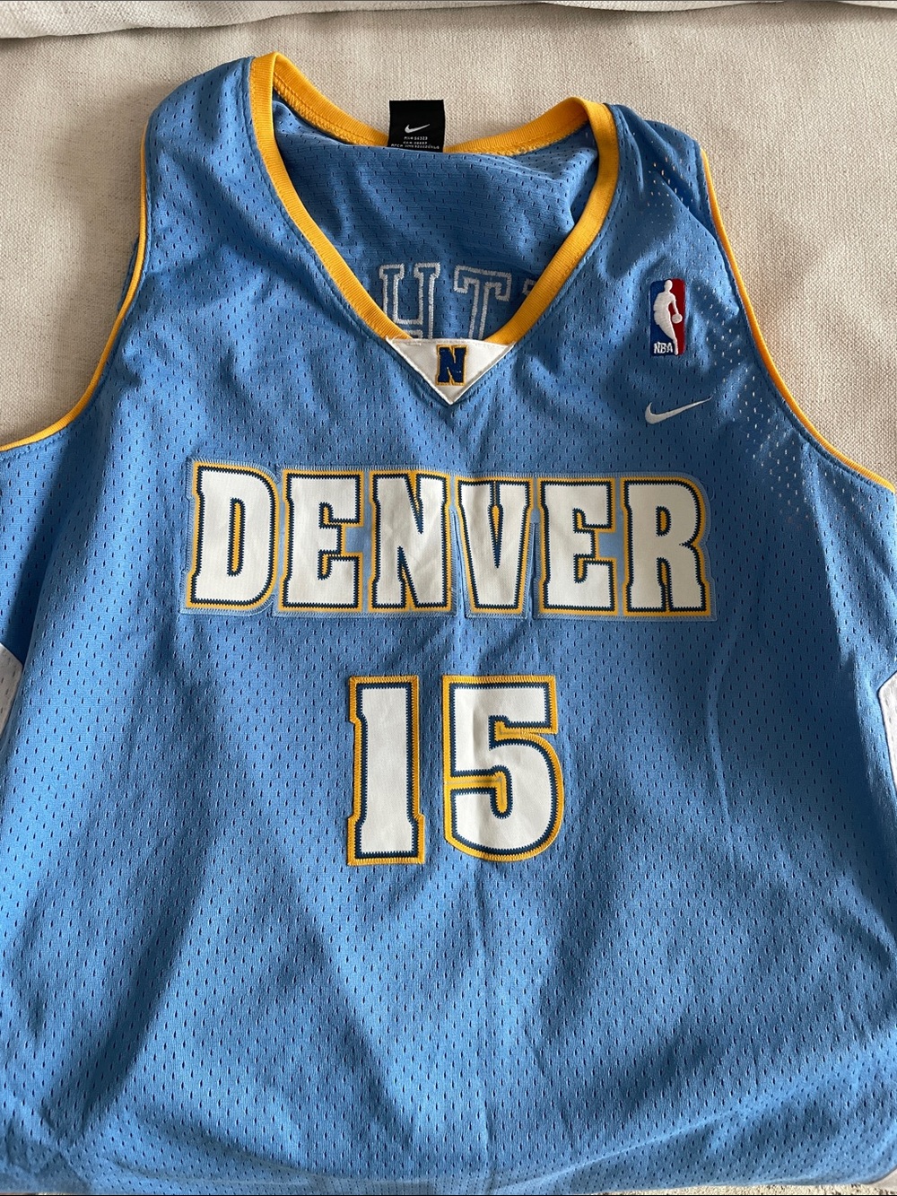 Nike Denver Carmelo Anthony Jersey Sky Blue and Yellow Basketball #15 - Like New
